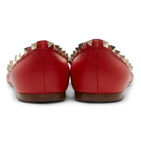 Authentic | Valentino Garavani | Rockstud Pointed Toe Flats | Red | Size 37.5 - Picture 6 of 9